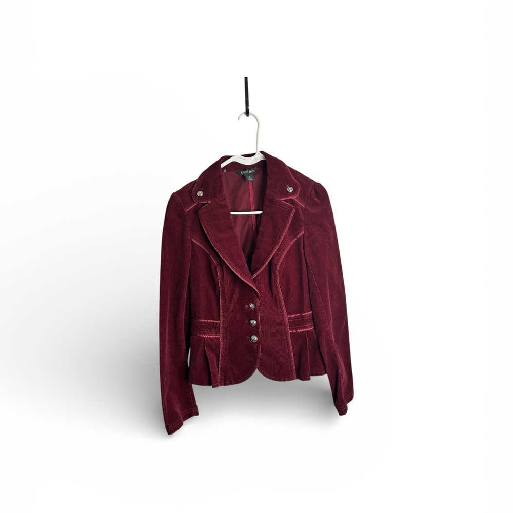 White House Black Market Womens 2 Corduroy Blazer Maroon Gold Buttons 4871